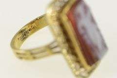 14K Yellow Gold Ornate Carved Shell Cameo Lady Filigree Ring