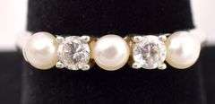 Sterling Silver Pearl and CZ Gemstone Ring
