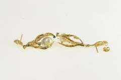 14K Yellow Gold Pearl Emerald Ornate Branch Dangle Earrings
