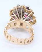 18kt Yellow Gold Retro Red and White Cubic Zirconia Ring with Matching Earrings