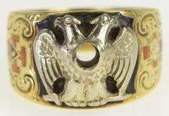 14K Yellow Gold Masonic 32nd Degree Eagle Enamel Ring