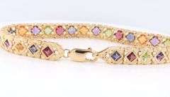 Charming Yellow Gold Square Cut Garnet, Iolite, Citirne, Amethyst and Peridot Bracelet