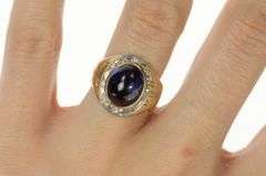 10K Yellow Gold 6.75 Ctw Oval Sapphire Diamond Halo Retro Ring