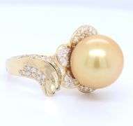 Divine Yellow Gold 12.5mm Golden South Sea Pearl and Diamond Ring