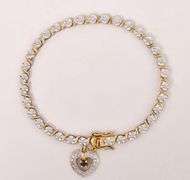 Sterling Silver Vermeil Diamond Tennis Bracelet with a Blue Sapphire Heart Dangle Charm