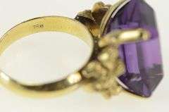 18K Yellow Gold Emerald Cut Amethyst Ornate Cocktail Ring