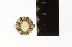 14K Yellow Gold Victorian Opal Diamond Enamel Halo Cocktail Ring