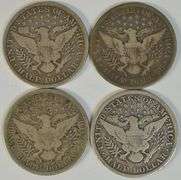 4 Different Barber Half Dollars in nice collectible VG conditions