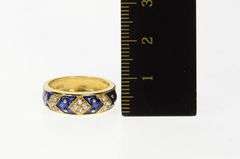 14K Yellow Gold Royal Blue Enamel CZ Statement Band Ring