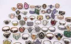 Big group lot of vintage 925 sterling silver gemstone rings