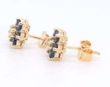 14kt Yellow gold sapphire and diamond flower stud earrings