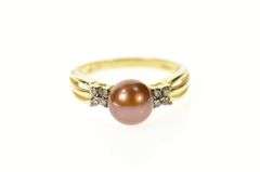 14K Yellow Gold Pearl Fancy Diamond Cluster Statement Ring
