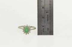 14K White Gold Oval Emerald Diamond Halo Engagement Ring