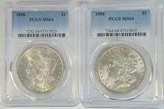 Super PCGS MS64 graded 1898 & 1900 Morgan Silver Dollars