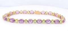 Handsome Yellow Gold Amethyst and Peridot Bracelet