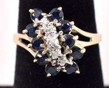 Harmonious 10K Yellow Gold Blue Sapphire and Diamond Ring