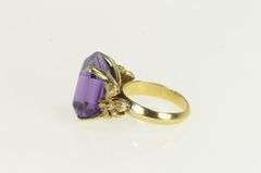 18K Yellow Gold Emerald Cut Amethyst Ornate Cocktail Ring
