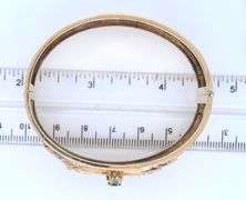 Antique 18kt Yellow Gold Emerald and Pearl Engraved Bangle Bracelet