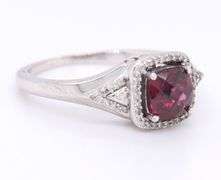 Fantastic White Gold Rhod Garnet and Diamond Halo Ring