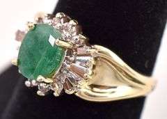 Simply Beautiful 14K Yellow Gold Emerald and Diamond Ring