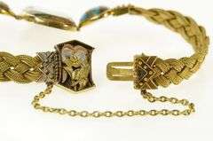 18K Yellow Gold Elaborate Turquoise Woven Braided Chain Bracelet