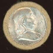 Bank-Wrapped Roll of 1956 Franklin Half Dollars