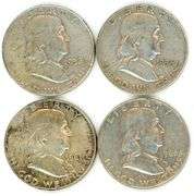 4 Different Silver Franklin Half Dollars: 1952-1963