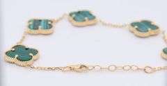 14kt yellow gold malachite five clover bracelet