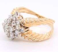 14kt two tone gold diamond cluster halo ring