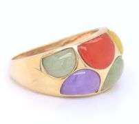 Beautiful Yellow Gold Multi Color Jade Dome Ring