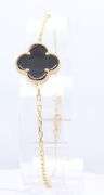 14Kt Yellow gold black onyx clover bracelet