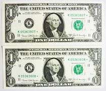 (2) Crisp Exceptional 1969C $1 Star Notes Dallas Consecutive Serial Numbers!