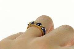 14K Yellow Gold Royal Blue Enamel CZ Statement Band Ring