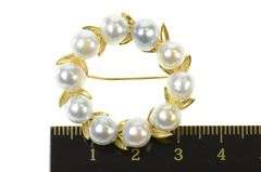 14K Yellow Gold Light Blue Pearl Wreath Statement Pin/Brooch