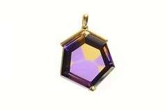 18K Yellow Gold Ornate Hexagonal Ametrine Honey Comb Pendant
