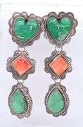 Vintage 925 sterling silver signed turquoise and coral dangle earrings