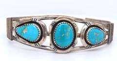 Vintage 925 sterling silver signed turquoise cuff bangle bracelet