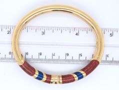 Incredible 18kt Yellow Gold Red and Blue Enamel Bangle Bracelet