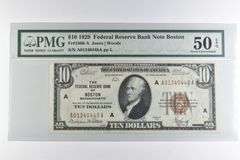 PMG About Unc 50 EPQ $10 1929 Boston, MA US FRN Brown Seal FR#1860-A