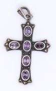 Vintage 925 Sterling Silver Amethyst Cross Pendant