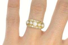 14K Yellow Gold 0.46 Ctw Art Deco Pearl Diamond Halo Ring