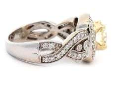 1.36ct Transition Cut Yellow Diamond and 0.65ctw White Diamond Frame Vintage Inspired Engagement Ring in 18K