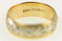 14K Yellow Gold 1940's Two Tone Ornate Wedding Band Ring