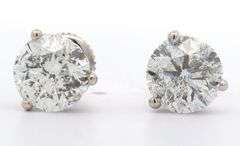 3.24ctw Round Diamond Solitaire Stud Earrings in 14K
