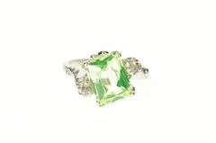 10K White Gold 1950's Retro Lemon Lime Quartz CZ Bypass Ring