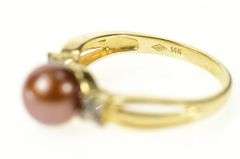 14K Yellow Gold Pearl Fancy Diamond Cluster Statement Ring