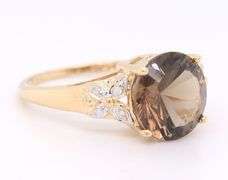14kt Yellow gold smoky quartz and diamond accent ring