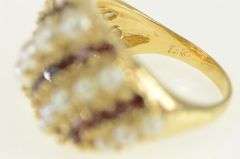 14K Yellow Gold Pearl Garnet Domed Striped Statement Ring
