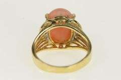 14K Yellow Gold Oval Coral Cabochon Vintage Diamond Ring