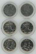 6 Assorted Silver Half Dollars in custom capsules